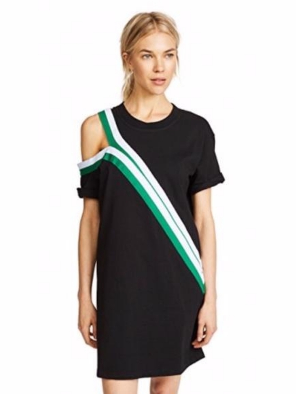 CURRENT/ELLIOTT One Shoulder Stripe Dress Size 1 Black Cutout Tee Dress